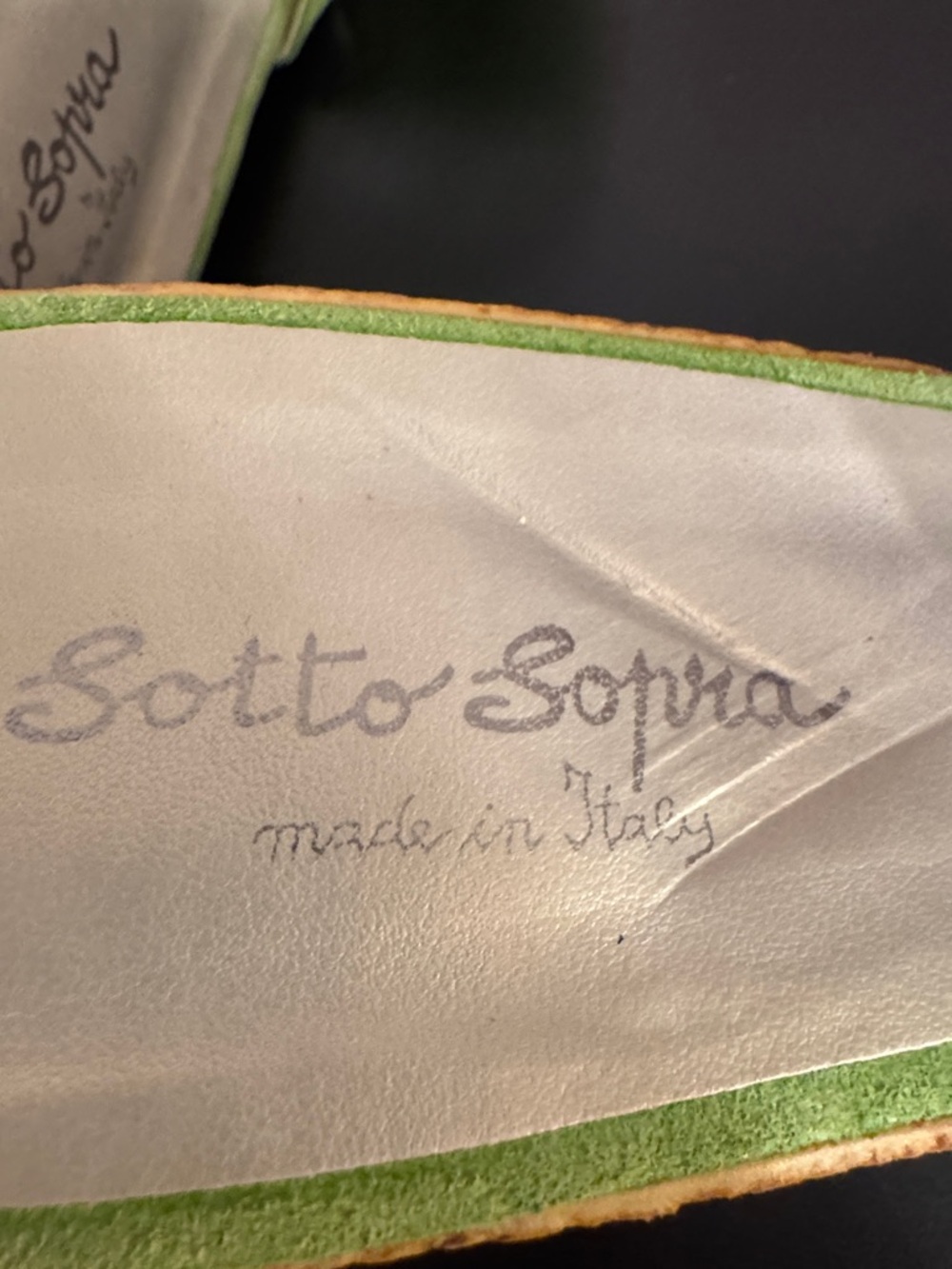 Soto Sopra Made In Italy Lime Green Laser-Cut Suede Wedge Mules - Picture 2 of 9